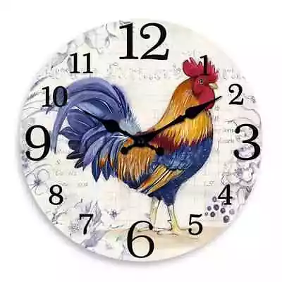 NIP Vintage Farmhouse Blue Rooster Silent Wall Clock 12  • $15