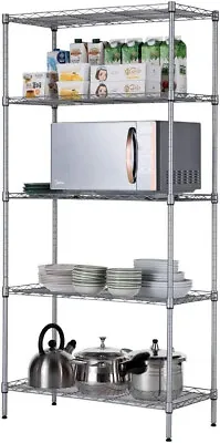 5 Tier Metal STORAGE Rack/Shelving Wire Silver Shelf Kitchen/Office/ Garage UNIT • £30.95