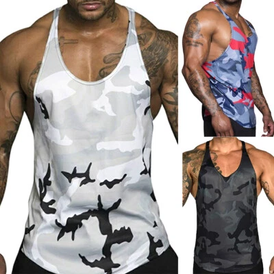 £11.88 • Buy Mens Gym Muscle Vest Racerback Bodybuilding Camo Stringer Fitness Sport Tank Top