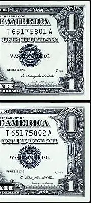 USPC TWO Fr. 1621 $1 1957 B SILVER CERTS W/ SEQUENTIAL SERIAL #S (UNC GEM)  • $29.99