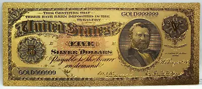 1886 $5 Morgan Back Dollar Silver Certificate 24K Gold Foil Note Bill - GFN13 • $3.95
