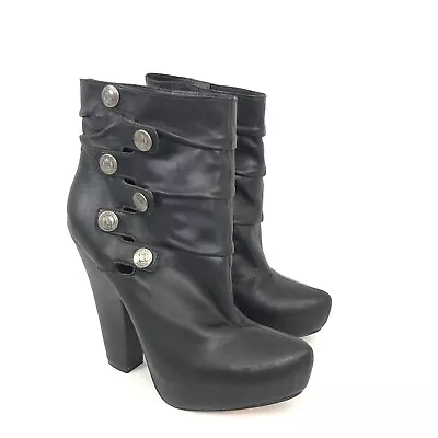 Velvet Angels Women's Size 36 US 6 Black Ruched Leather Cleo Ankle Boot • $119.99