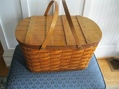 Vintage Red-Man Picnic Basket Large Woven Wood • $25