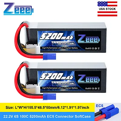 2x Zeee 22.2V 100C 5200mAh 6S LiPo Battery EC5 For RC Airplane Helicopter Quad • $108.89