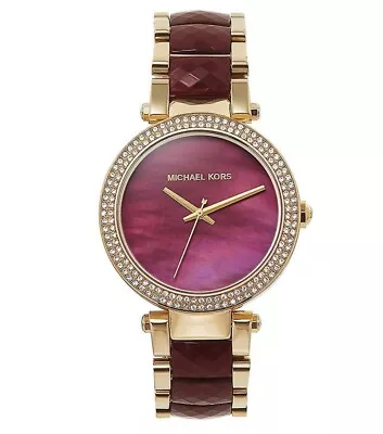 Michael Kors MK6427 Parker Red Dial Chronograph Two Tone Bracelet Women's Watch • $112.99