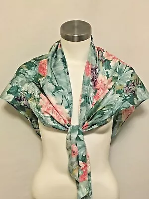 Silk Scarf Large Triangular Multicolor Pastel Floral 56 X 45 X 45 In • $8