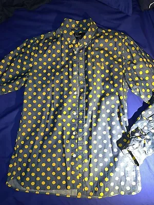 $9.99 • Buy Fred Perry Button Shirt Men Size M Yellow Polka Dot Chambray Long Sleeve MOD Oi!