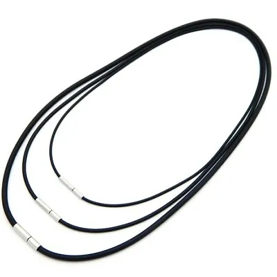 Men Women Black Rubber Cord Stainless Steel Necklace Rope Bayonet (TURN&PULL) • $5.95