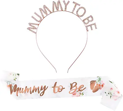 BETESSIN Mummy To Be Sash With Rhinestone Tiara Crown Headband Mum To Be For • $11.82