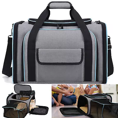 Collapsible Cat Dog Carrier Airline Approved Expandable Soft Pet Carrier Bag • $35.29