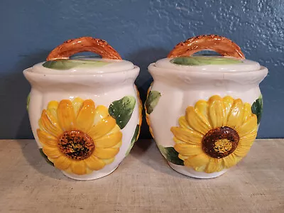 Vintage Ceramic Kitchen Sunflower Tea & Coffee Canisters Bloomcore Retro Decor • $24.99