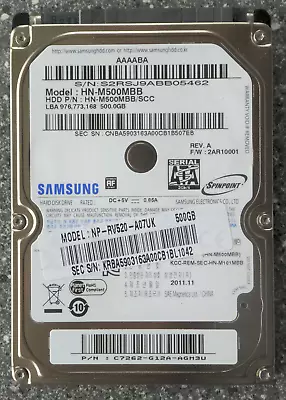 Samsung 500GB Hard Drive 2.5  SATA. Model: HN-M500MBB • £2