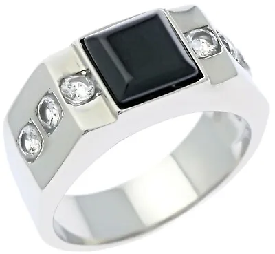 Black Onyx 4 Carat Square 6 Cz Stainless Steel Men's Ring Size 8 T41 • $19.36