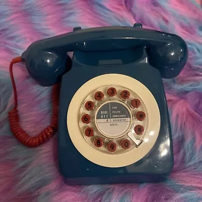 Blue & Red Retro Rotary Style Push Button Desk Telephone Model 746 Phone Excell • $17.99