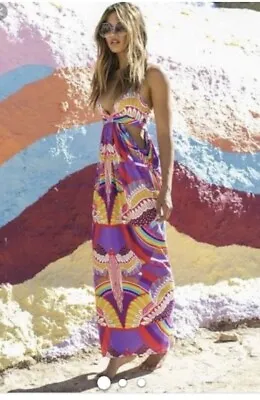 Mara Hoffman Cutout Maxi Dress Triangle Top Rainbow Bird Lilac XS • $75