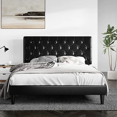 $199.98 • Buy Queen Faux Leather Upholstered Platform Bed With Button Tufted Headboard, Black