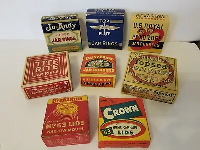 Lot Of 8 Vintage Boxes Canning Jar Rings Rubbers And Lids Jo-Andy + Others • $64