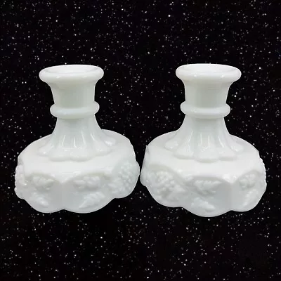 Westmoreland Milk Glass Candle Holder Pair Paneled Grape White Pearl Grape 4 T • $26.10