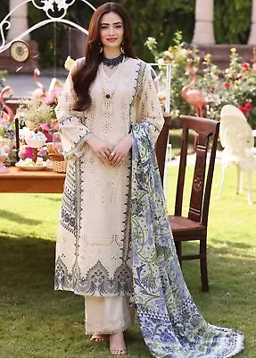 Pakistani Designer Embroidered Cotton Suit Unstitched 3 PC Women Shalwar Kameez • £32.99