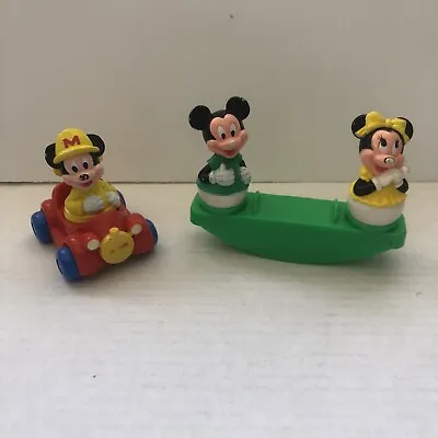VTG Disney Mickey Mouse Toy Figure (3) Arco Fireman W/ Car Minnie Mouse Playset • $11.62