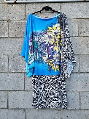 Save The QUEEN L LARGE Batwing  Colourful Dress Made In ITALY  • $35