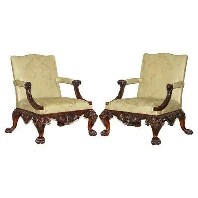 Fine Pair Of Large Carved Gainsborough Armchairs After Giles Grendey 1693-1780 • £10000