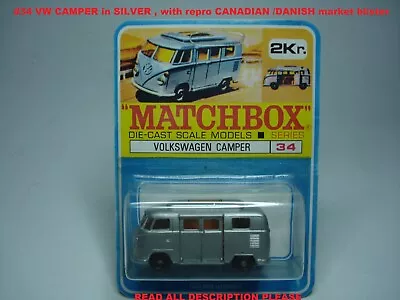 Rare Matchbox LESNEY#34 VW CAMPER In Repro VERY RARE 'CANADIAN BISTER' Unpunched • $119