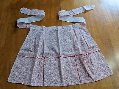 Vintage Half Apron White Red Floral Cotton 3 Pockets Red Rick Rack Euc • $10