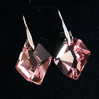 £11.61 • Buy Rose Pink Diamond Cosmic Crystal 6680 Sterling 925 Silver Dangling Drop Earrings