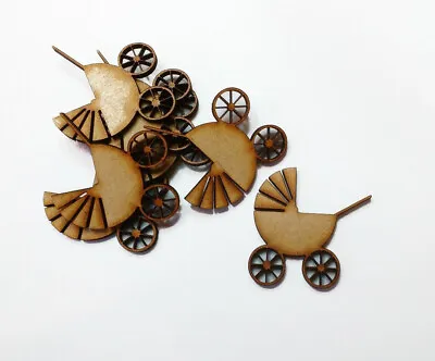 1530 Or 50 Pack Wooden Craft BABY PRAM Shapes Laser Cut 3mm Mdf Embellishments • £3.66