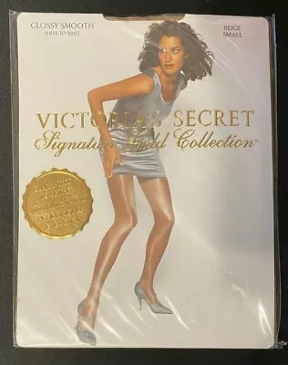 RARE Victoria Secret SIGNATURE GOLD GLOSSY SMOOTH STW Pantyhose Beige Small • $29.99