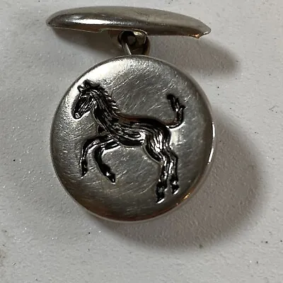 Vintage Button Style Silver Cufflinks Bucking Horse Mustang .75”D • $19.23