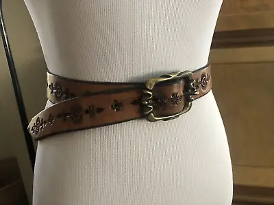 VTG Women’s Hand Tooled Belt Southwest Western Leather Belt Brass Buckle 38  L? • $25