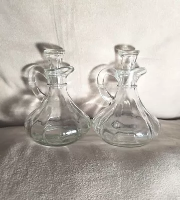 Two Vintage Anchor Hocking Small Pressed Clear Glass Vinegar And Oil Cruets • $15