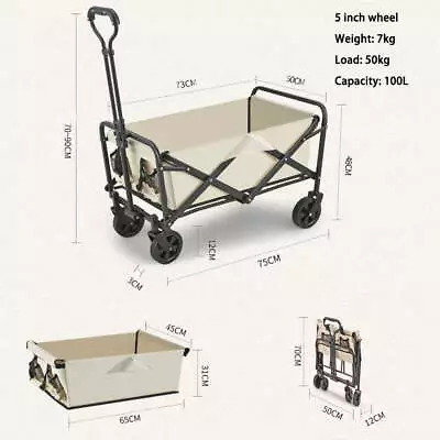 5 Inch Wheel Black Folding Beach Wagon Cart Trolley Garden Outdoor Picnic • $81.27