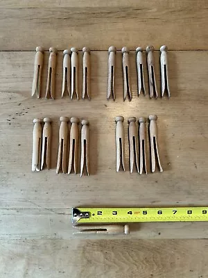 Vintage Wooden Clothes Pins 1950's/Crafts/Round Head Flat Top - 20 Quantity • $7.99