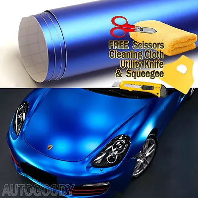 120  X 60  Satin Matte Chrome Metallic Deep Blue Vinyl Film Wrap Bubble Free • $56.59