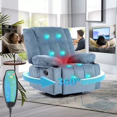 Power Remote Recliner Chair Massage Fabric Sofa With Heated 360 Degree Swivel • $392.99