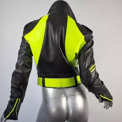 Nwt~$465~dimora~xs/s~black Lime Green Genuine Leather Moto Biker Jacket Coat • $185