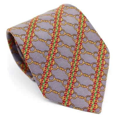 Hermes 7077 OA Multicolor Equestrian Horse Bit Pattern Print Silk Tie France • $64.99