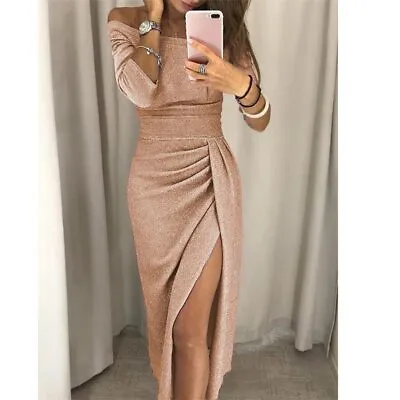 Ladies Long Maxi Dress Off Shoulder Glitter Party Womens Formal Dresses Evening • $12.55