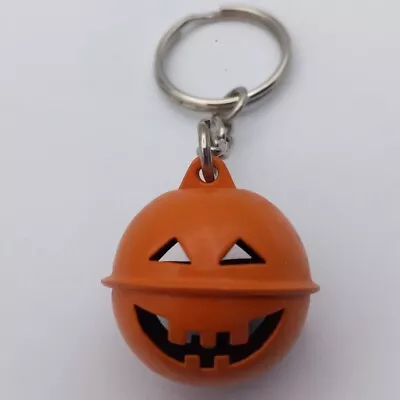 Vintage Jack-o-lantern Halloween Keychain Key Fob Ring Rattle Bell Metal • $12.95