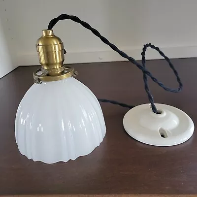 Antique Ceiling Pendant Light Fixture Milk Glass Shade • $25