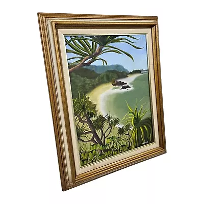 Vintage Framed Oil Painting Tropical Hawaiian Landscape Wood Signed Torciello • $125
