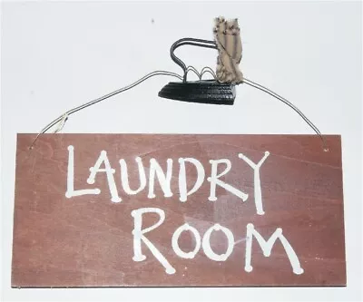 Laundry Room - Ironing Bored Fun Reversible Wood Sign With Novelty Metal Iron • £11.08