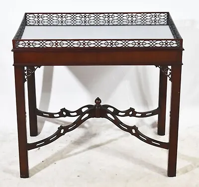 Kindel Mahogany Chinese Chippendale Style Tea Table Occasional Table Fretwork • $1299