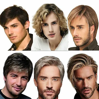 Adult Mens Blonde Short Curly Wig Hair Handsome Male Natural Wigs Cosplay Party • £10.43
