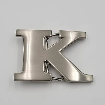 K Initial Brushed Chrome Belt Buckle 2 3/4  X 2  Up To 1 1/4  Belt • $7.50