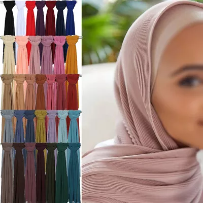 Pleated Crinkle Chiffon Scarf Muslim Hijabs Women Shawls And Wraps Headscarf • $10.99