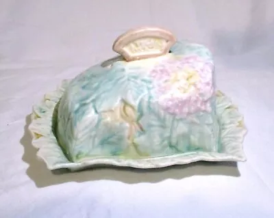 Vintage Avon Ware Butter Cheese Dish England Hydrangea Green Leaf Pattern • $39.95